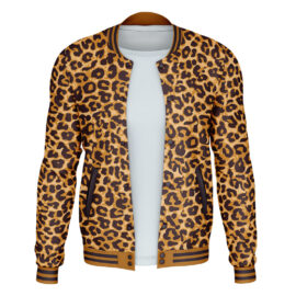 Personalized leopard print baseball jacket digital printing Unisex school style jacket