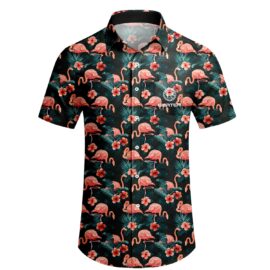 Men’s Short beachwear​ Sleeve Shirt Print Swan Button-Up Casual Design